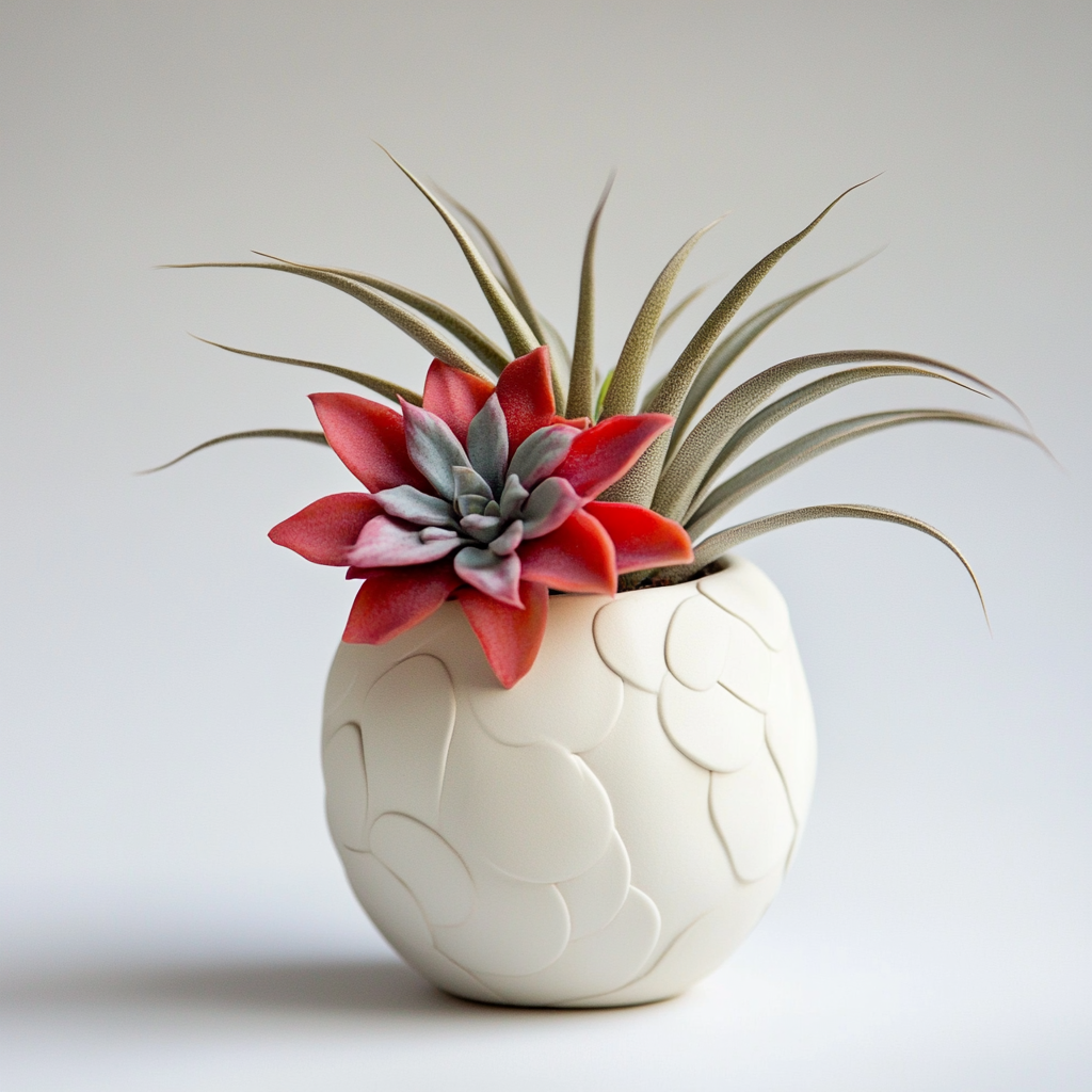 A beautiful white flower plant pot for air plants.