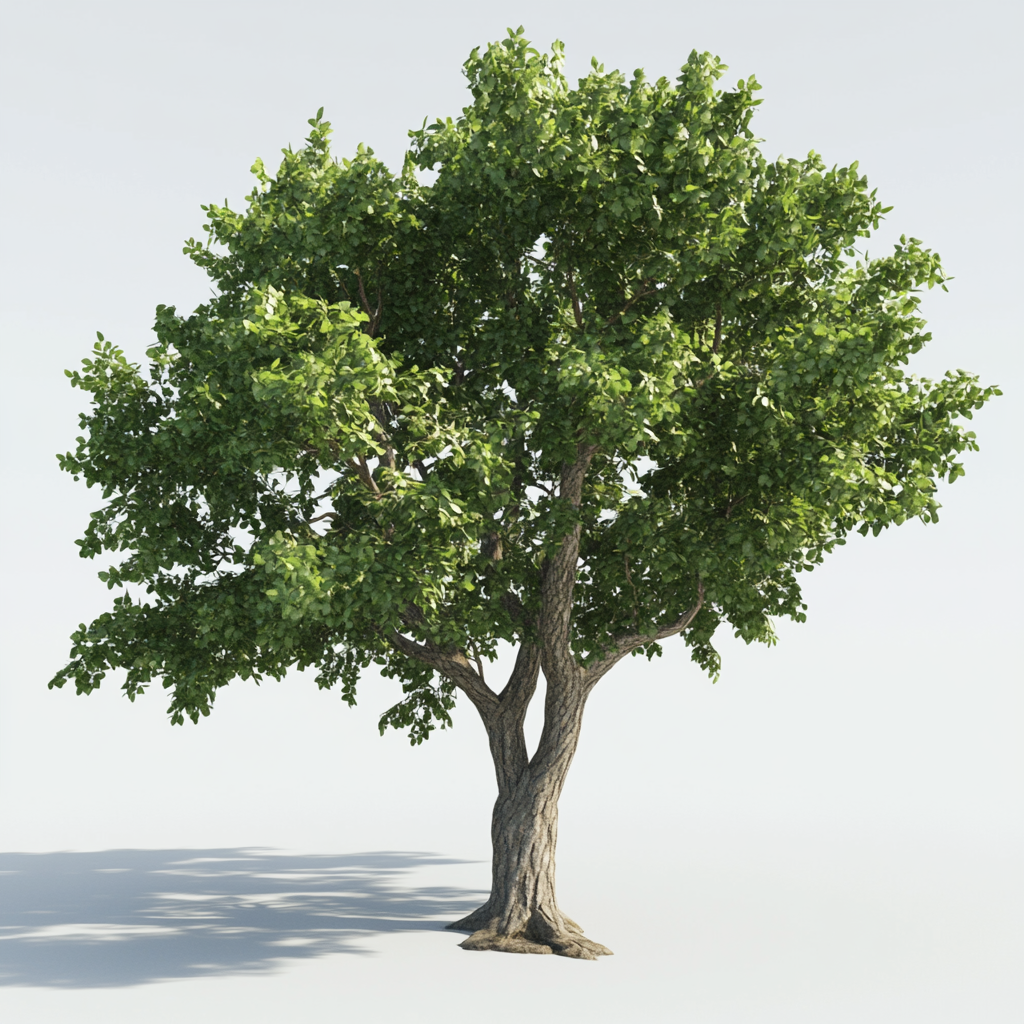 A big tree with green leaves on white