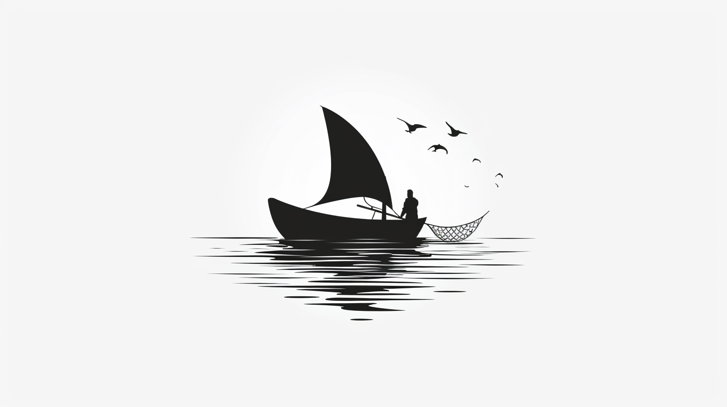 A black boat pulling net on white background.