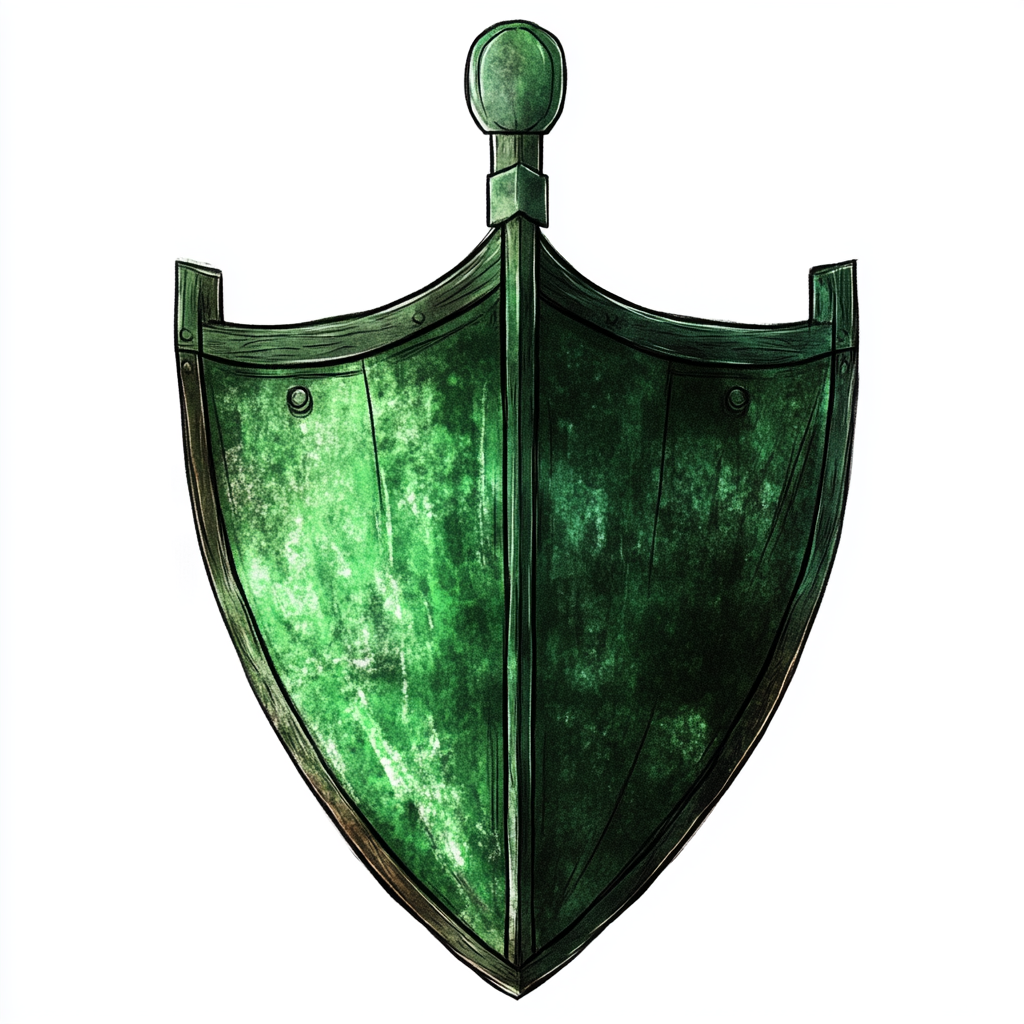 A boat-shaped green shield with pointed bottom