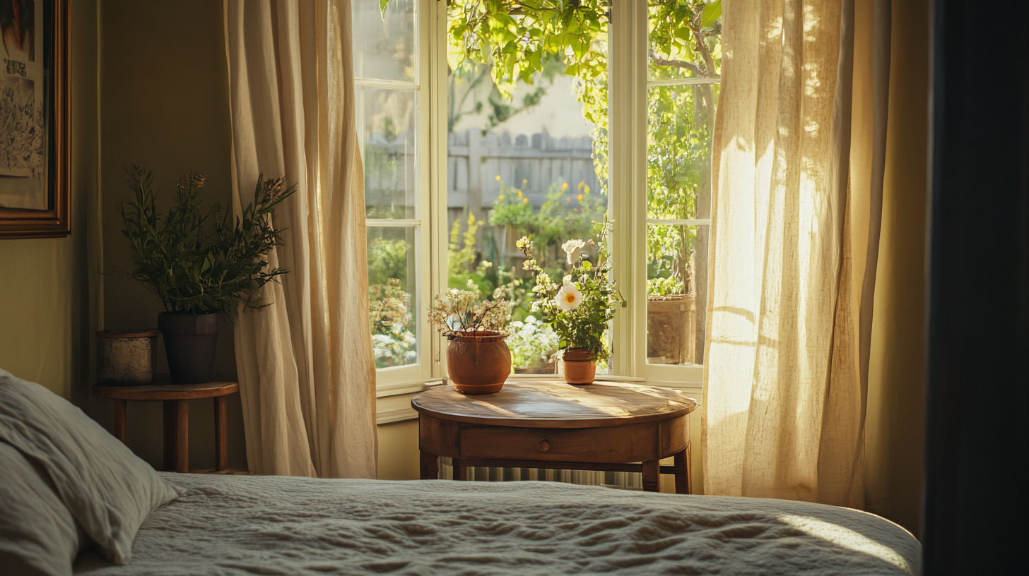 A bohemian chic bedroom with a cozy corner bed