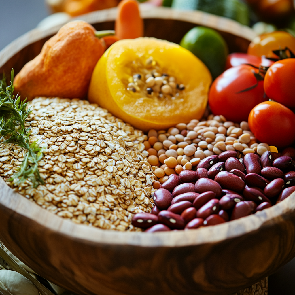 A bowl full of healthy fiber-rich foods.