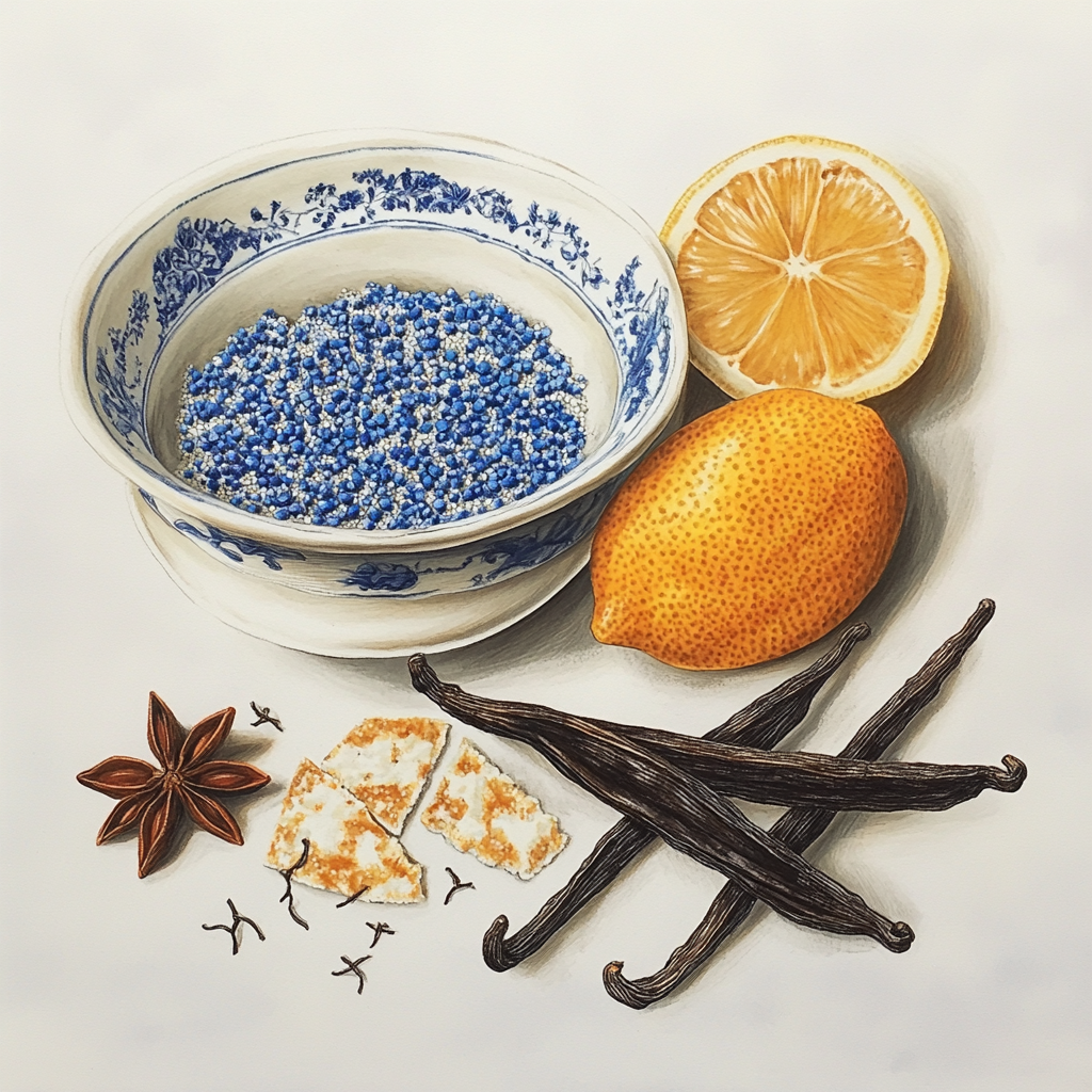 A bowl of sprinkles, cracker, lemon, vanilla, licorice