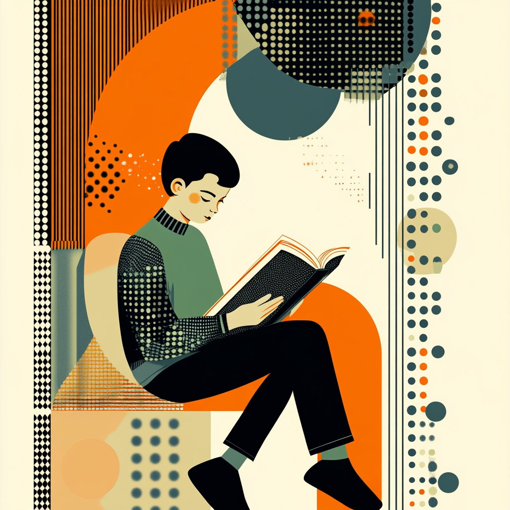 A boy reading a book illustration