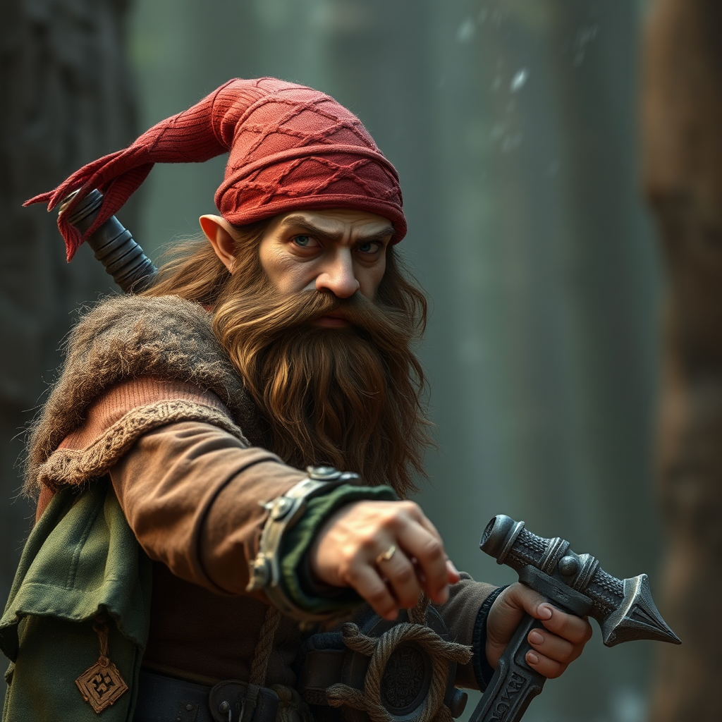 A brave dwarf fighter with brown beard.