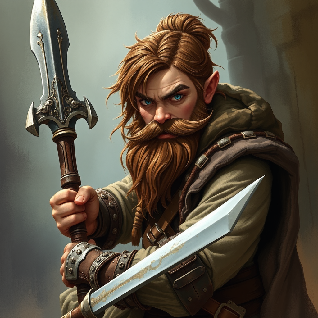 A brave dwarf warrior with brown hair.