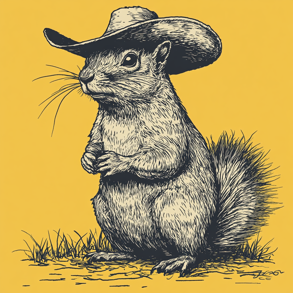 A brave squirrel in cowboy hat on Gadsen Flag