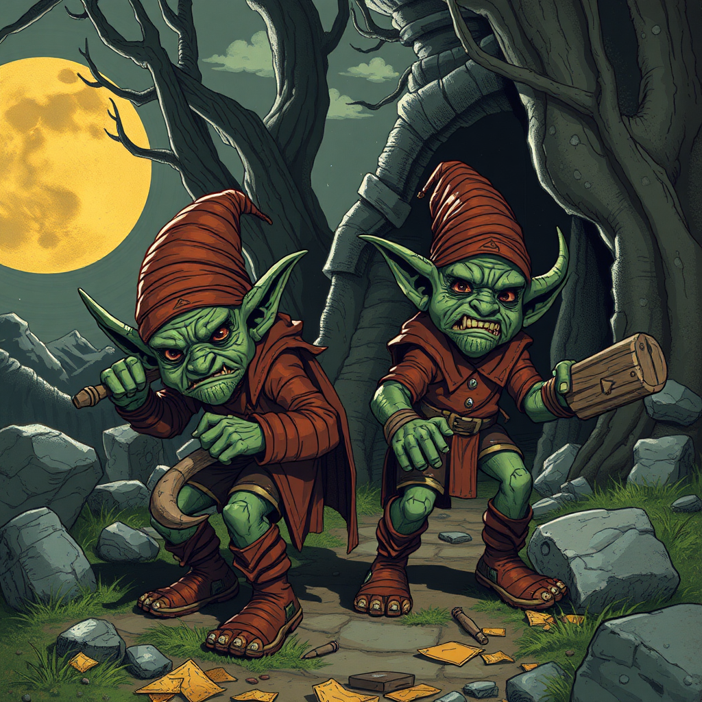 A bunch of goblins in the forest.