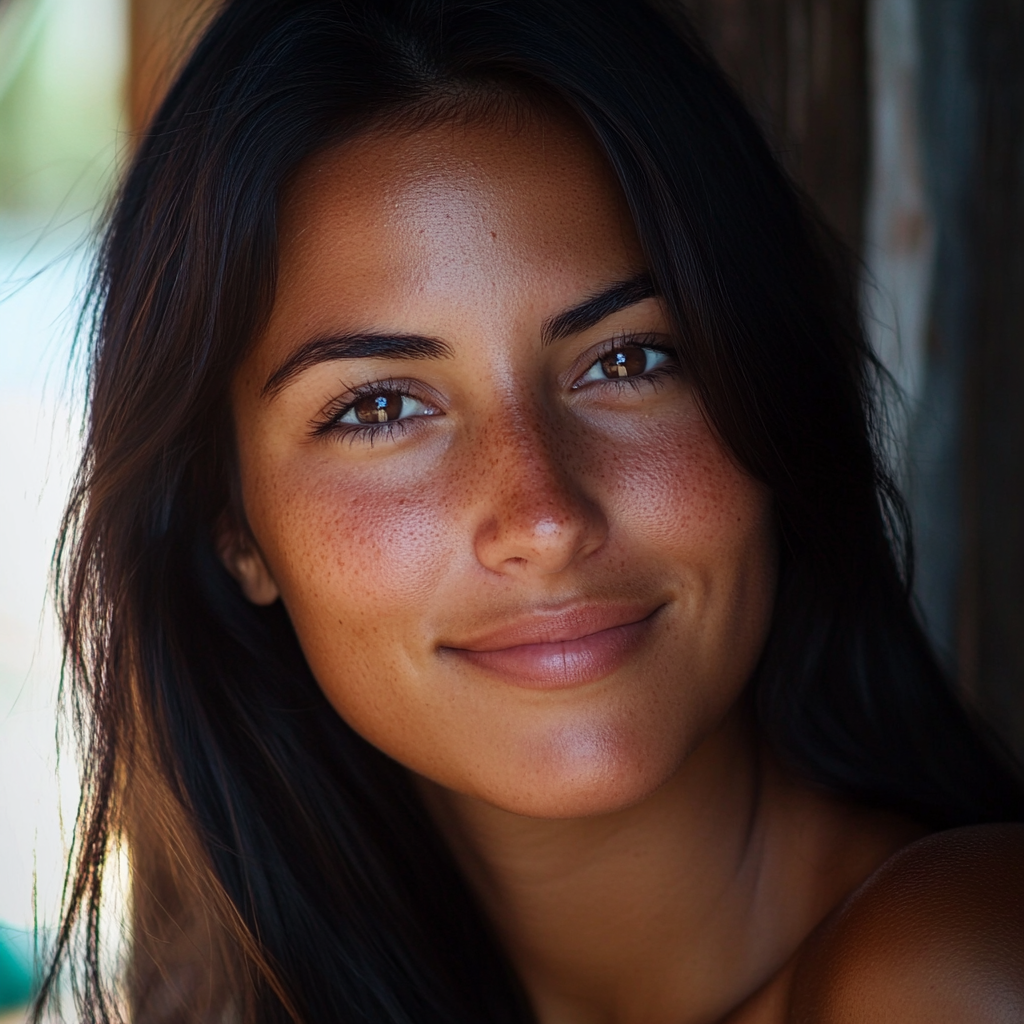 A calm Latina woman with a gentle smile