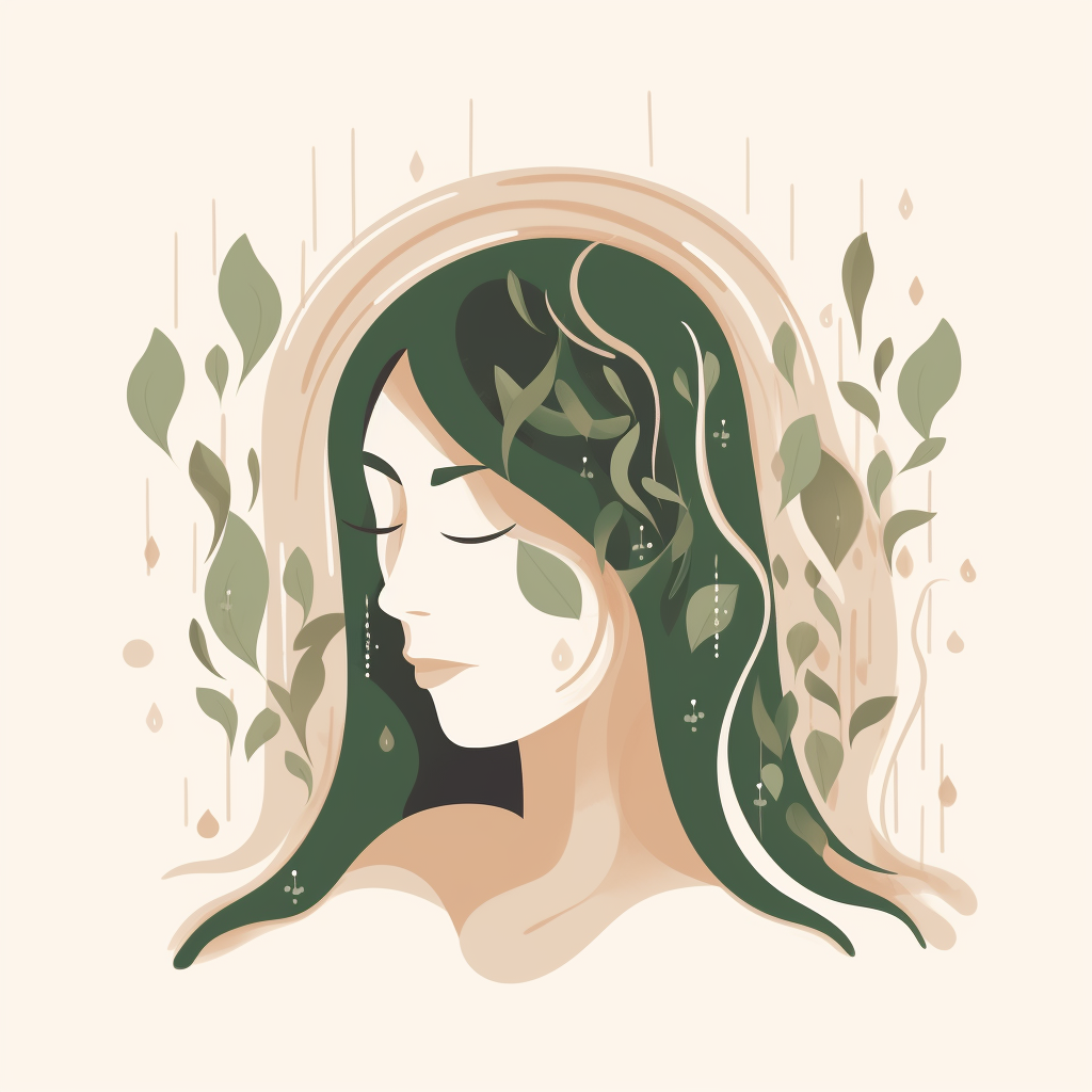 A calm scalp with flowing hair and nature.