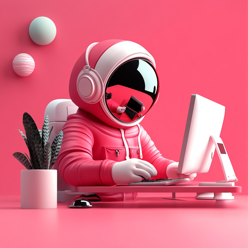 A cartoon astronaut working at a design company