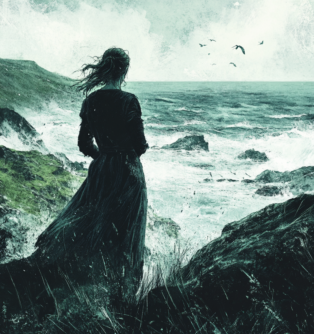 A celtic woman gazing at sea in Wales