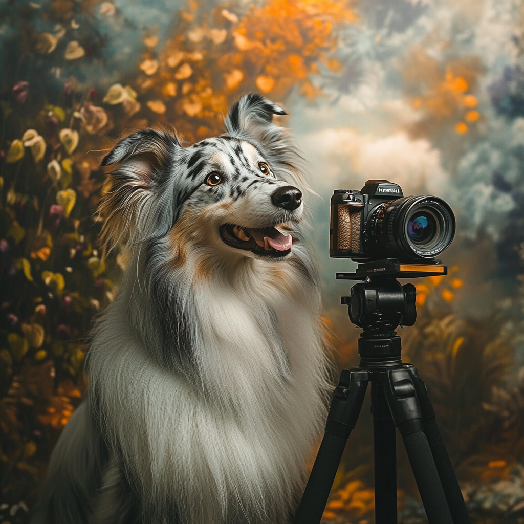 A cheerful Collie poses in magical Ghibli style