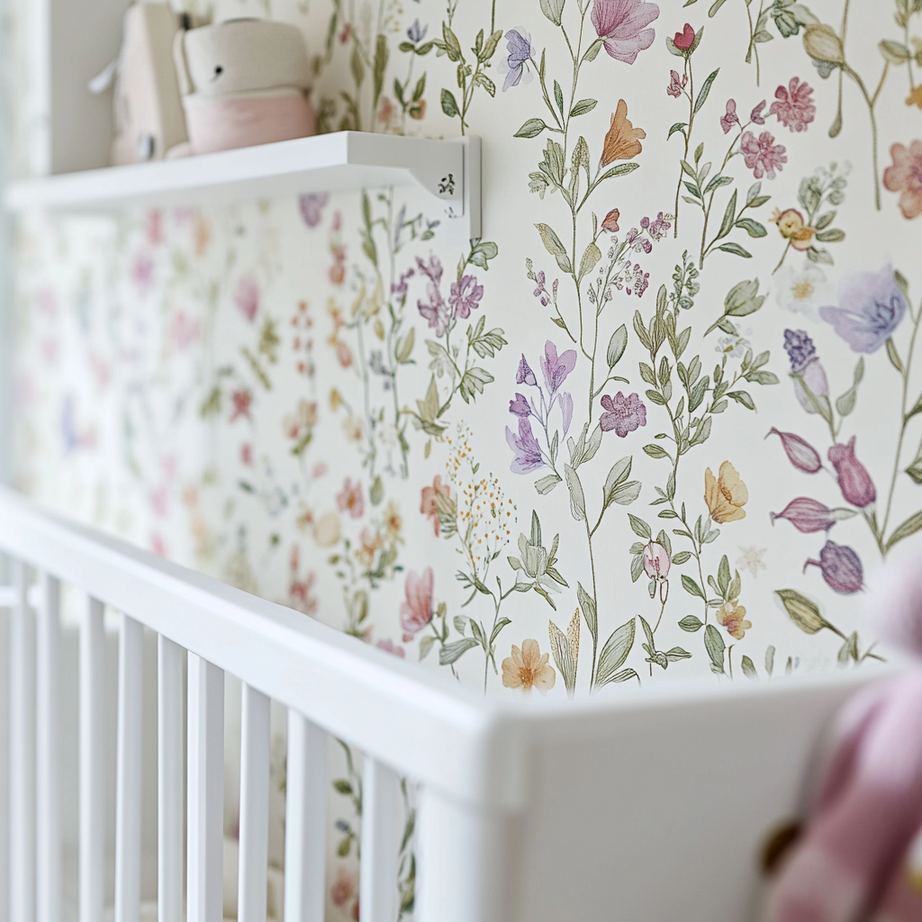 A close look at nursery wallpaper pattern, clean image.