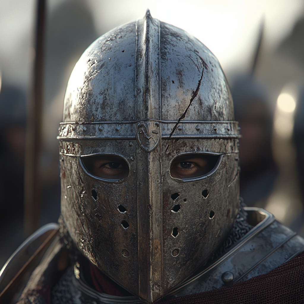 A close-up of medieval Slavic warrior's helmet.