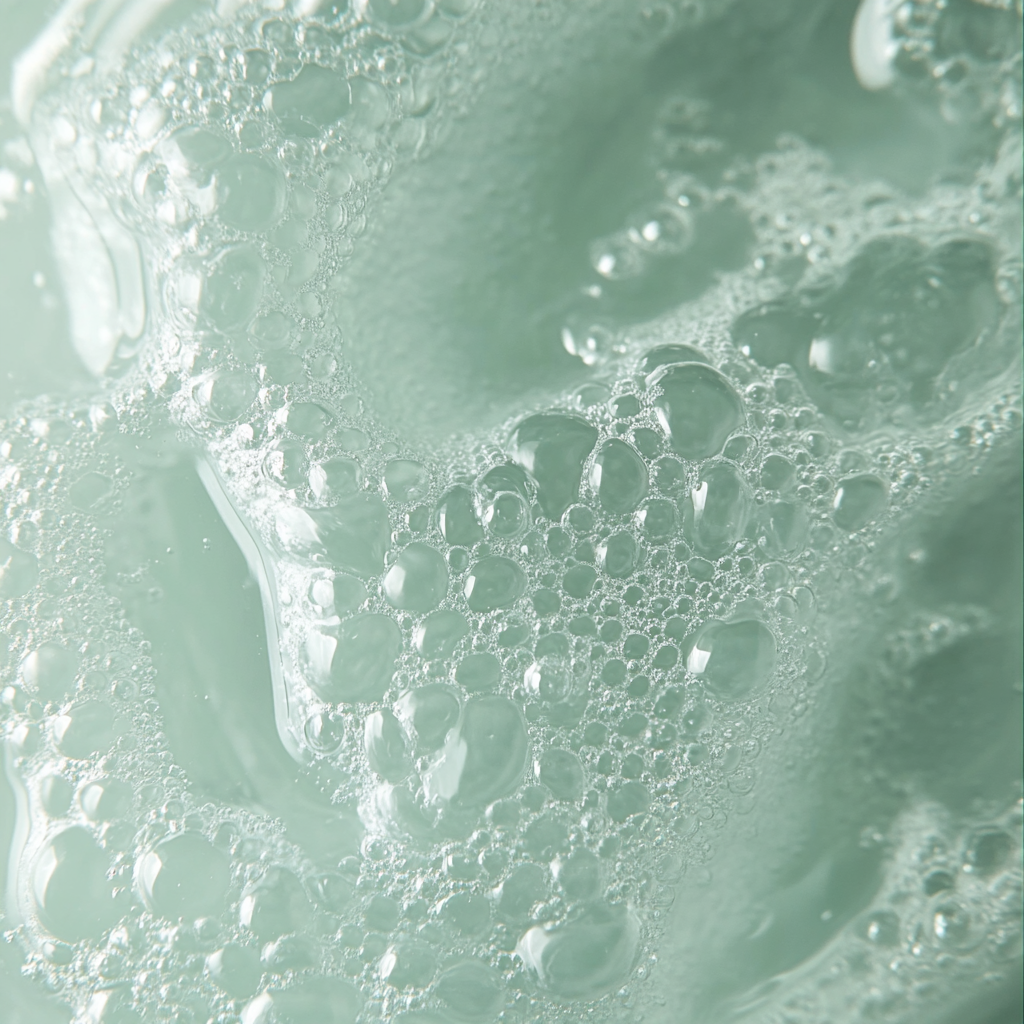 A close-up photo of pale green gel texture