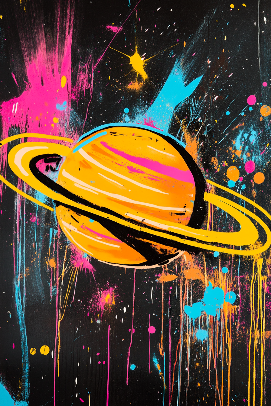 A colorful graffiti planet in space by Basquiat