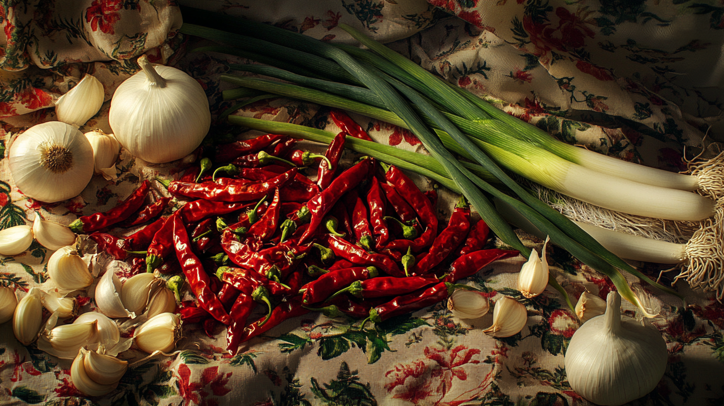 A colorful still life of Korean ingredients