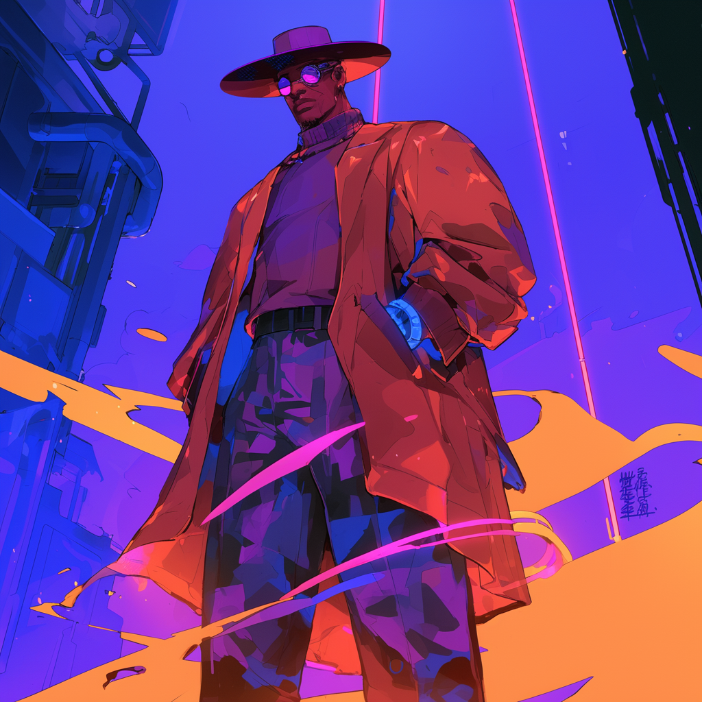 A confident African American man in colorful urban anime.