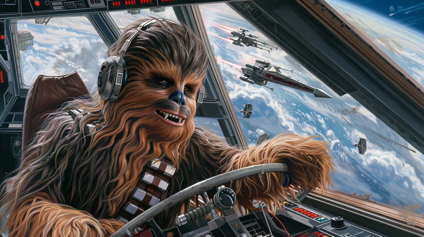 A confident wookie pilot in space battle