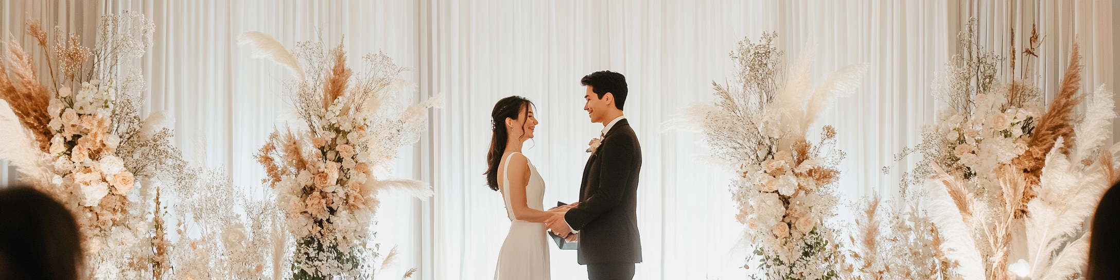 A couple gets married in front of stage.