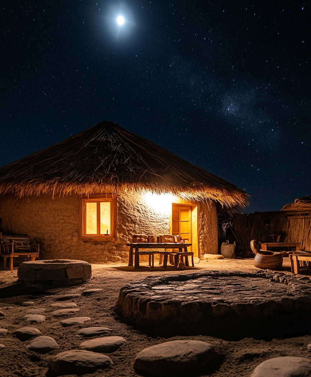 A cozy circular hut in a Middle Eastern village