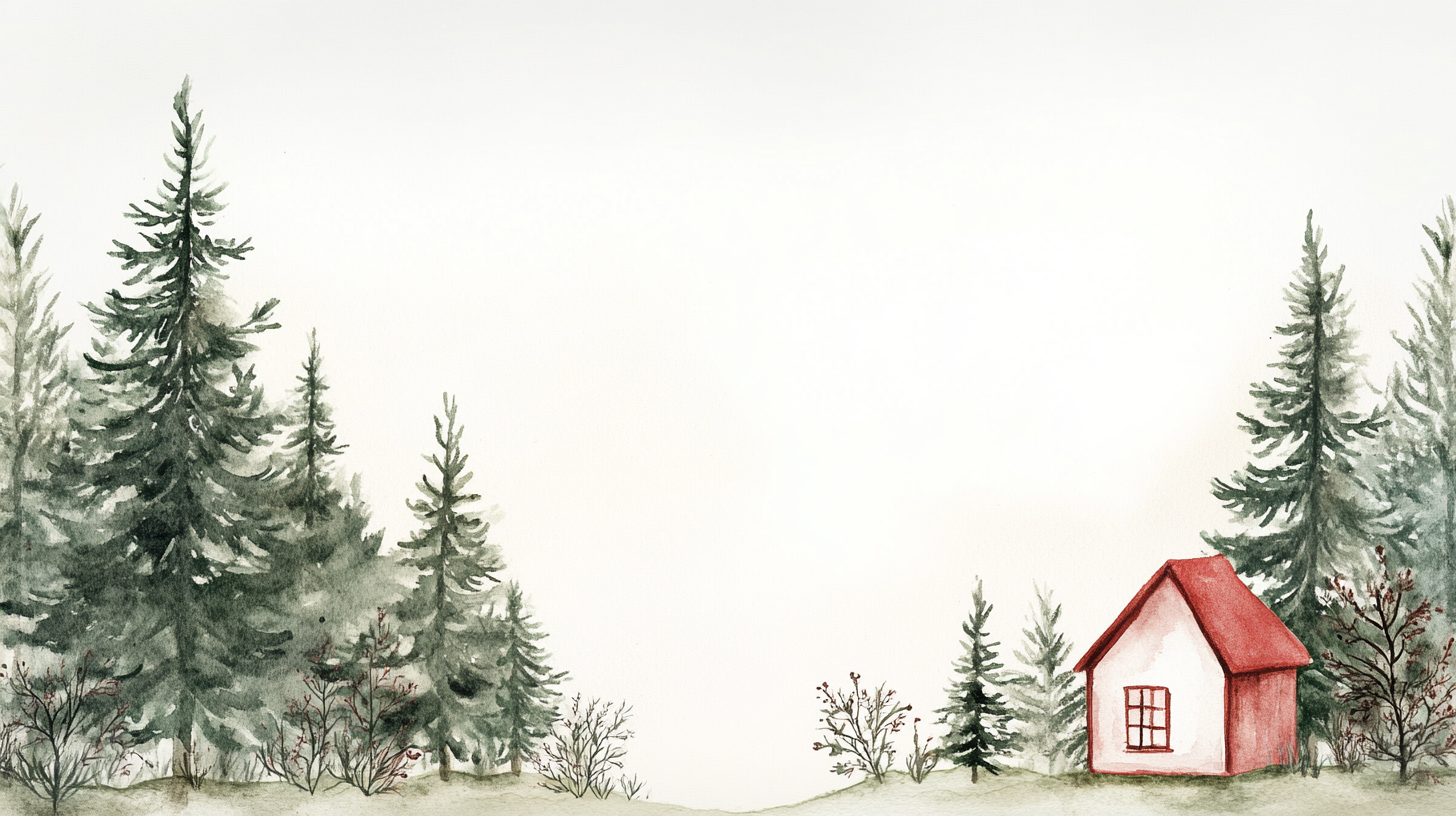 A cozy red house in a pine forest