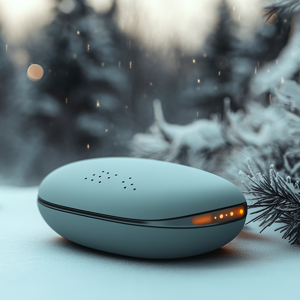 A cozy winter scene with a sleek hand warmer