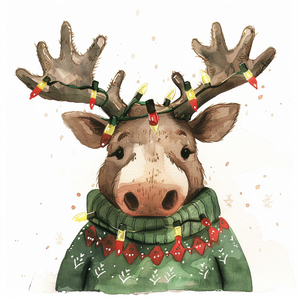 A cute Christmas moose with festive sweater.