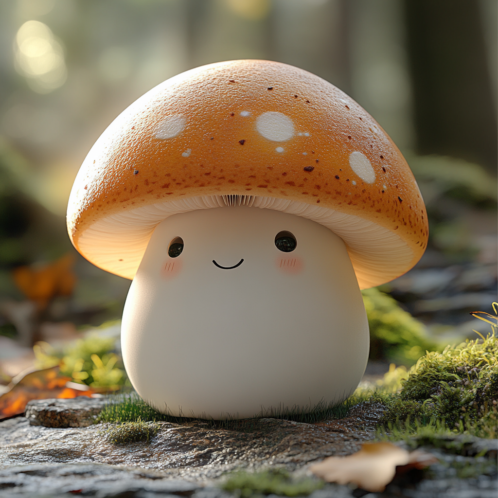 A cute anime cartoon mushroom on white background