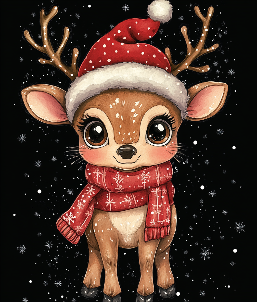 A cute baby reindeer in Christmas attire