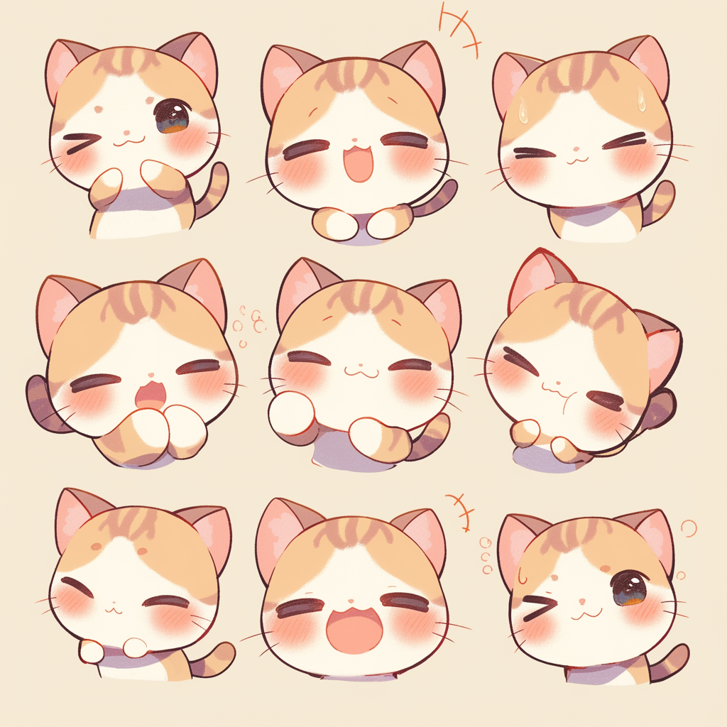 A cute brown cat in different expressions