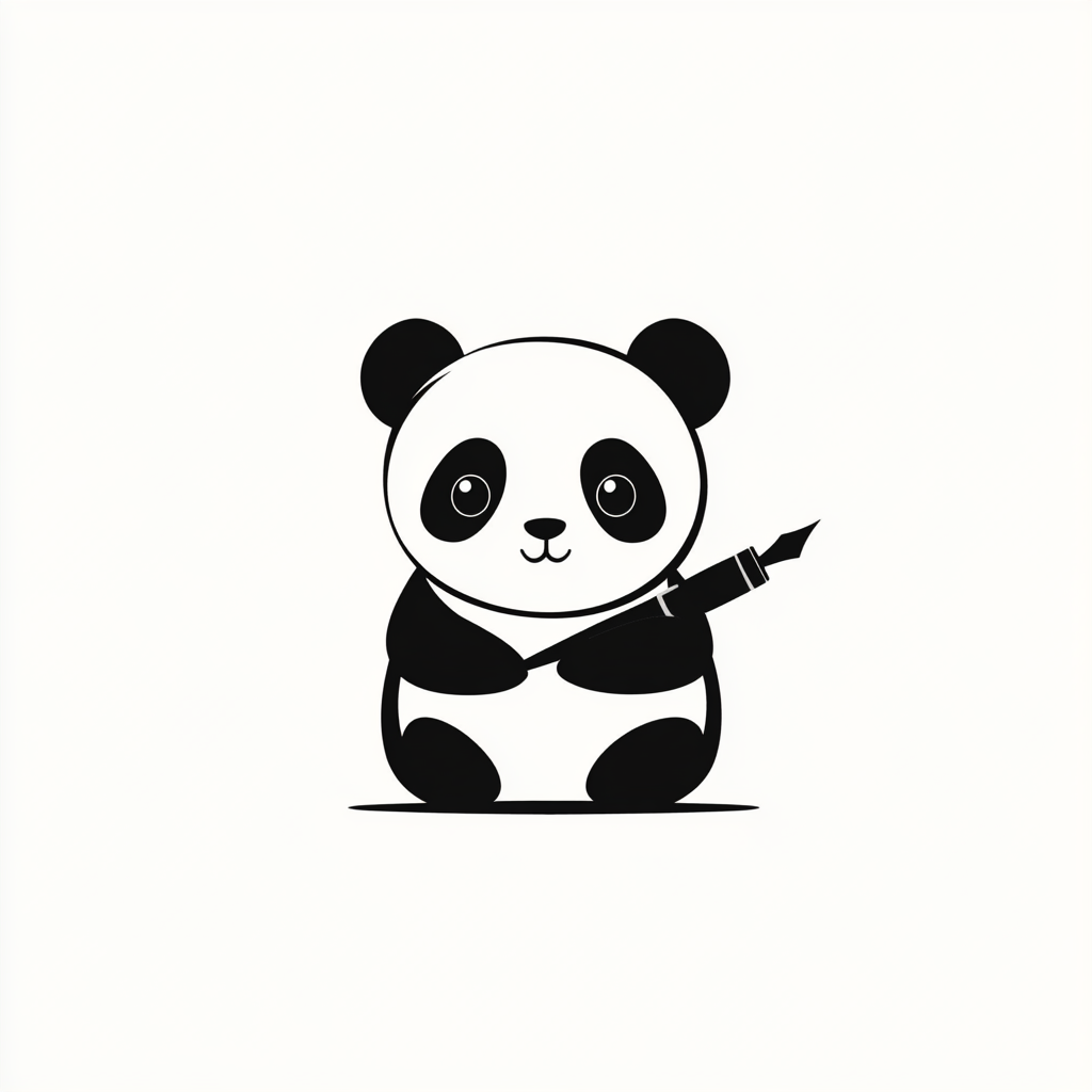 A cute panda drawing with ink pen.