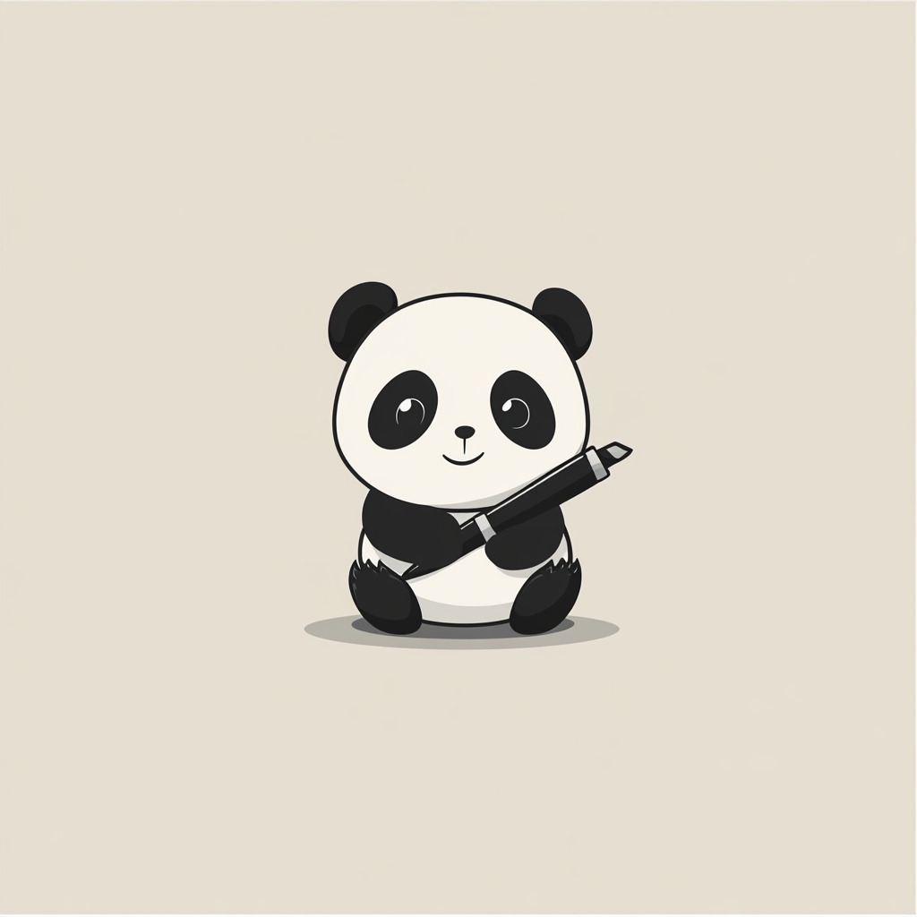 A cute panda holding a pen on a logo.