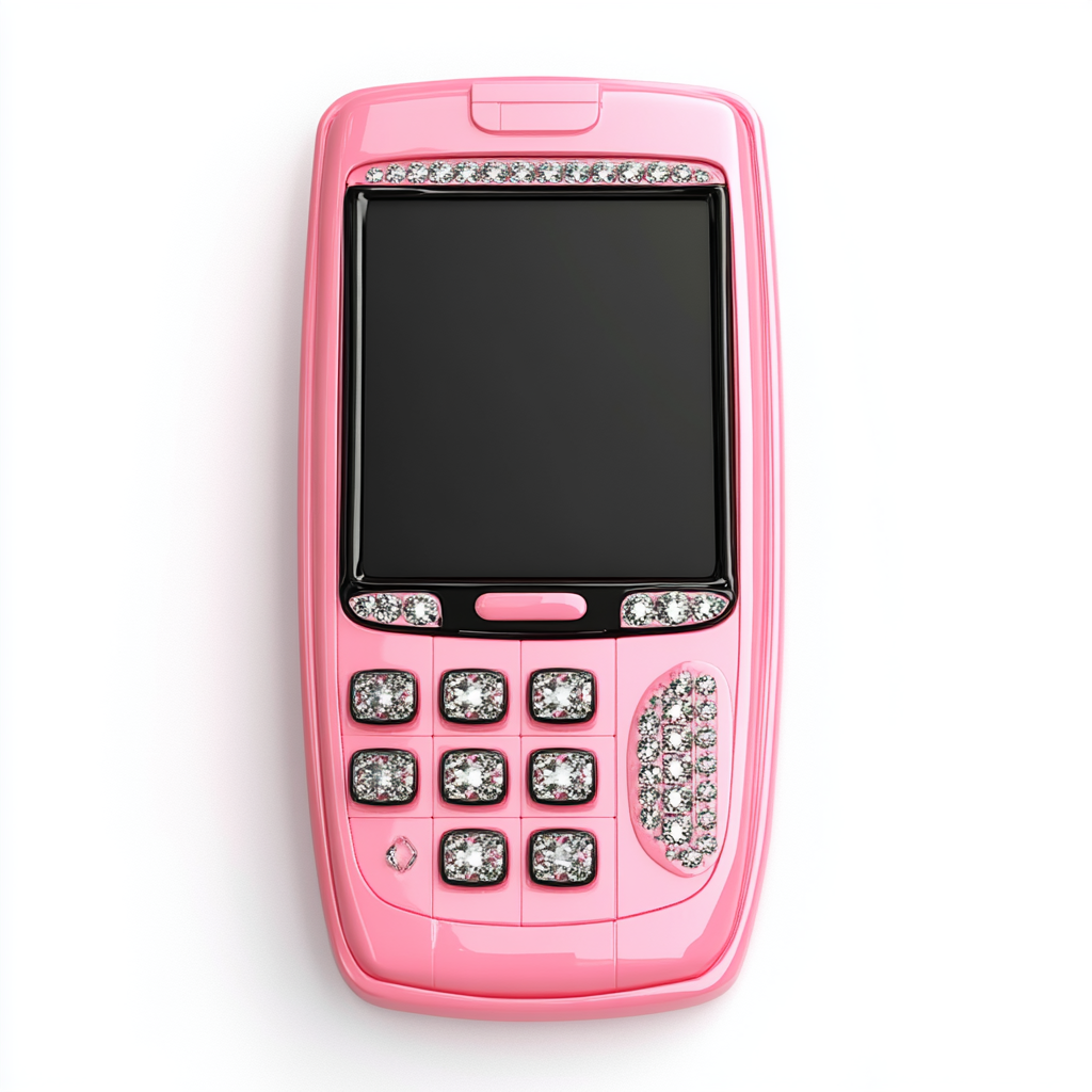 A cute pink retro phone with diamond accents.