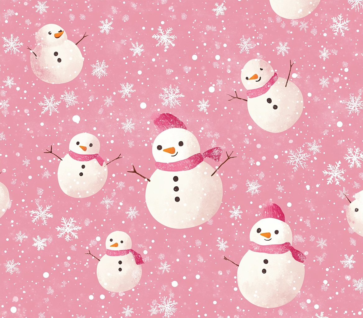 A cute pink snowman in a snowy background.