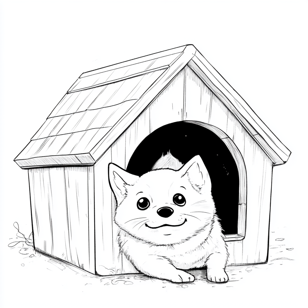 A cute puppy in a cozy doghouse.