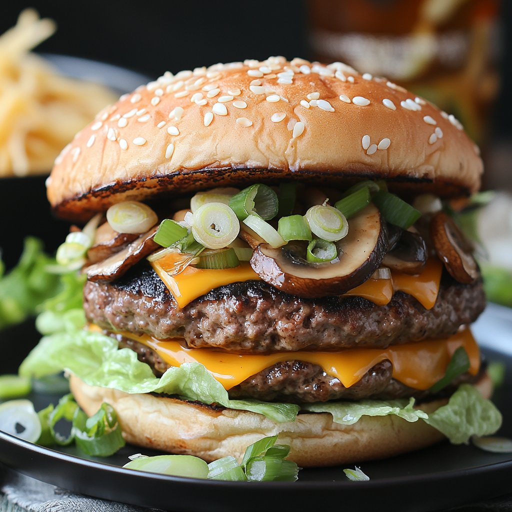 A delicious Korean burger with special toppings.