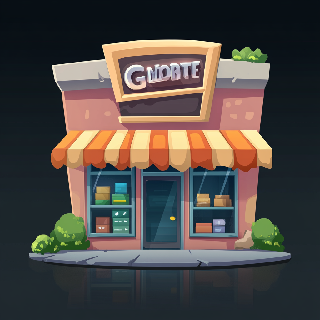 A detailed 2D game storefront on dark background.