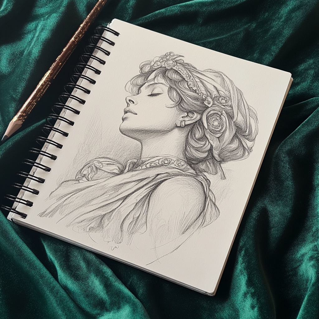 A detailed art nouveau pendant sketch with Venus.