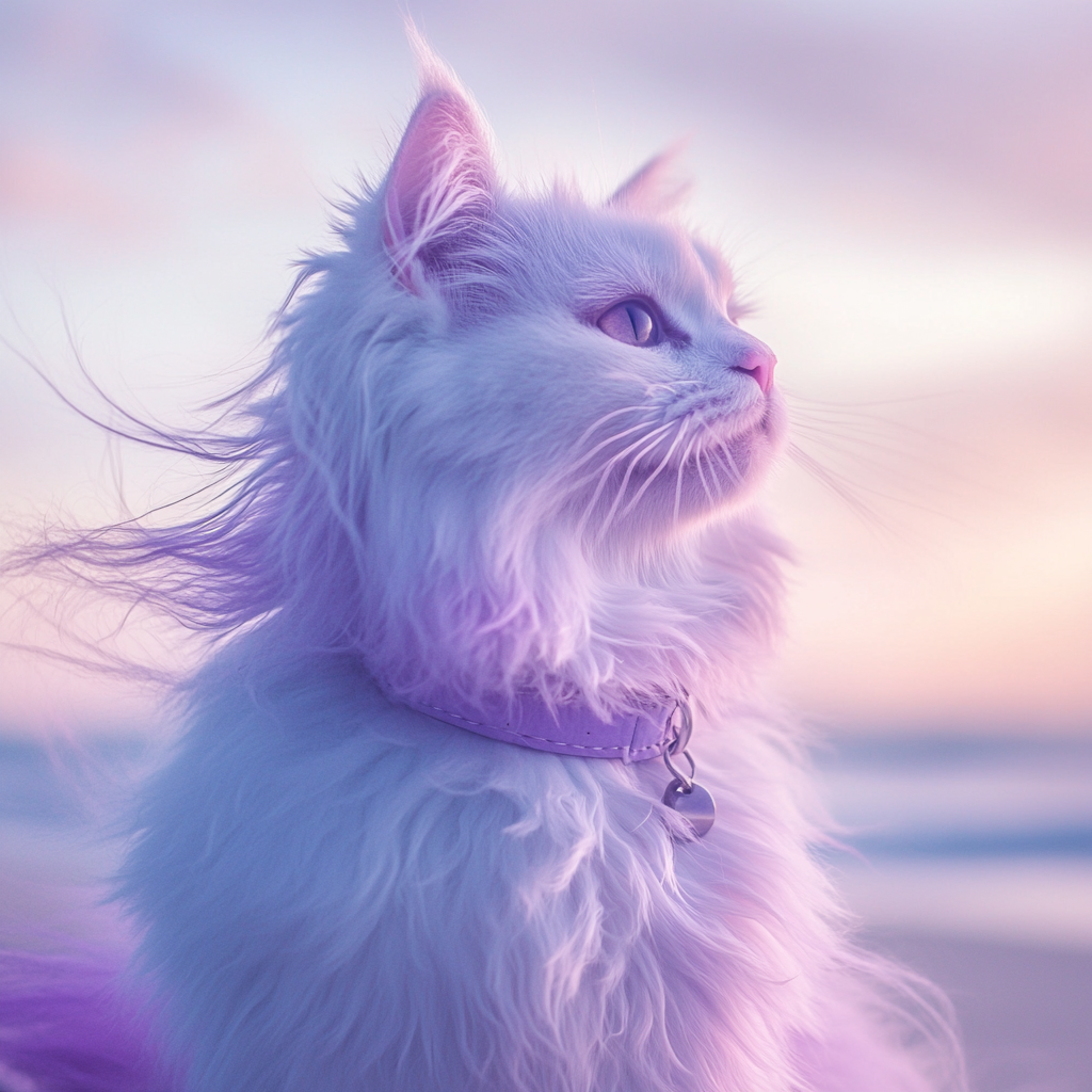 A detailed furry cat with purple feathers