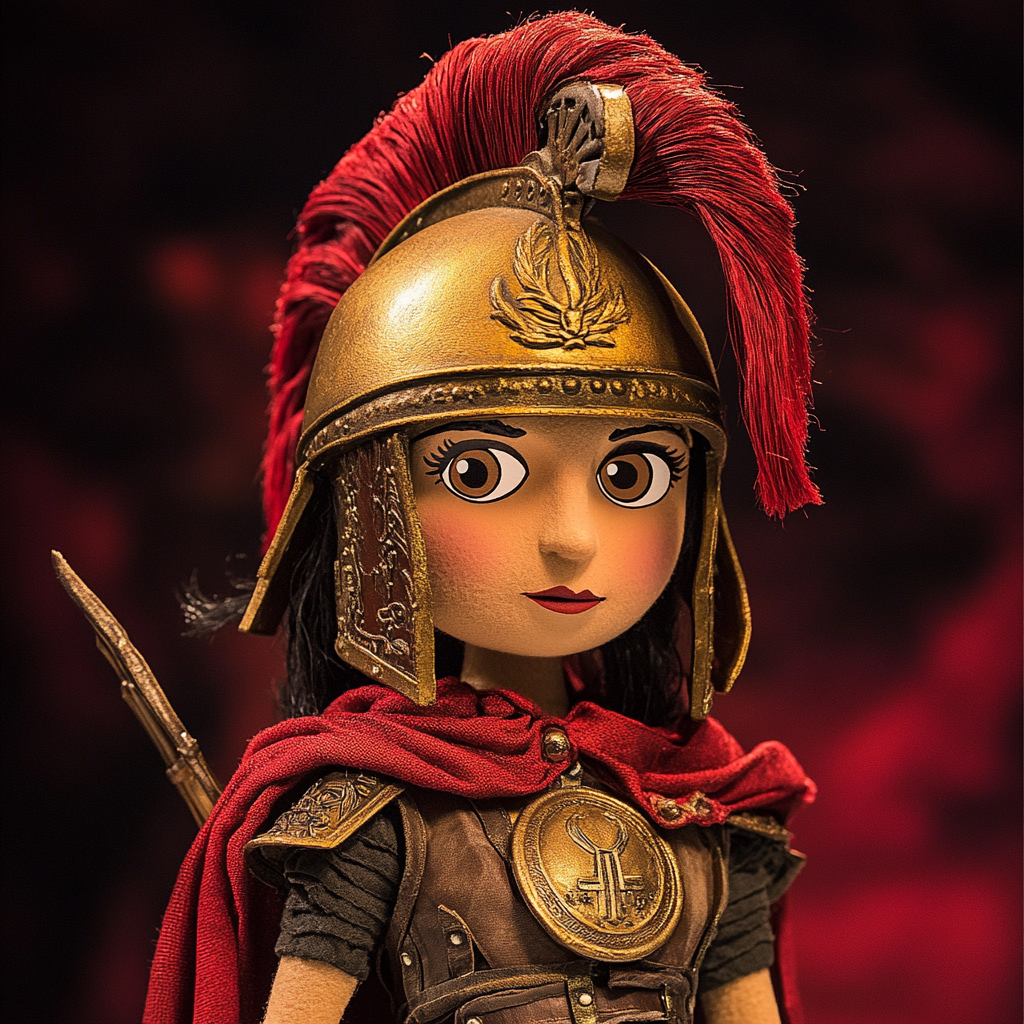 A detailed human muppet style puppet of Lady Sparta.