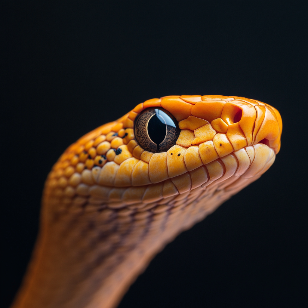 A detailed photo of an orange snake.