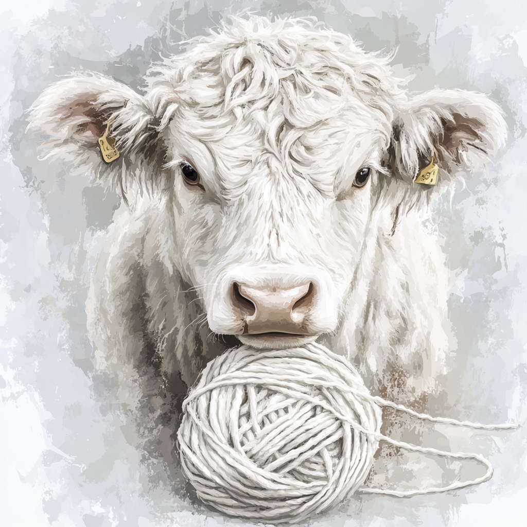 A detailed watercolor clipart of a beautiful white yarn