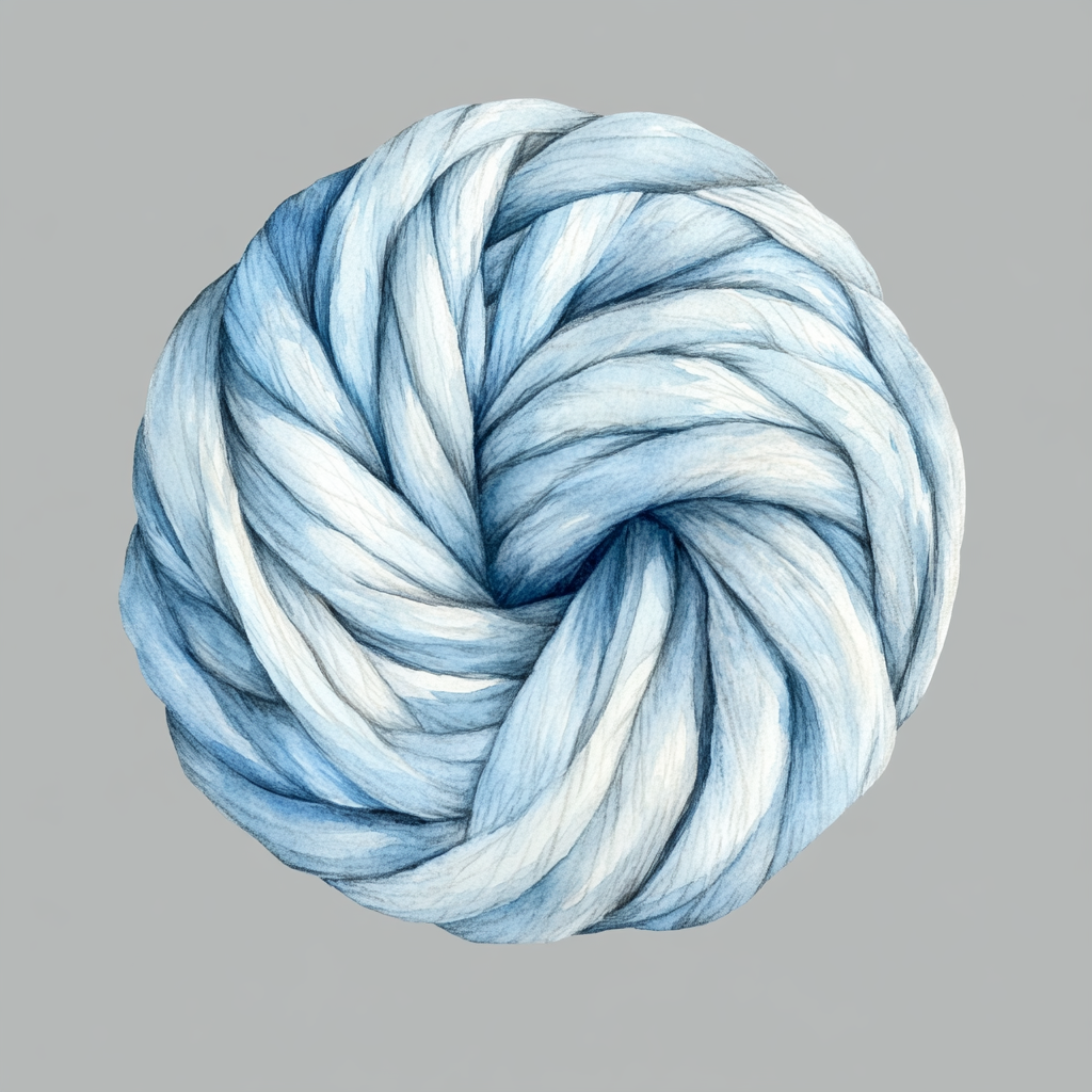 A detailed watercolor clipart of pastel blue yarn.