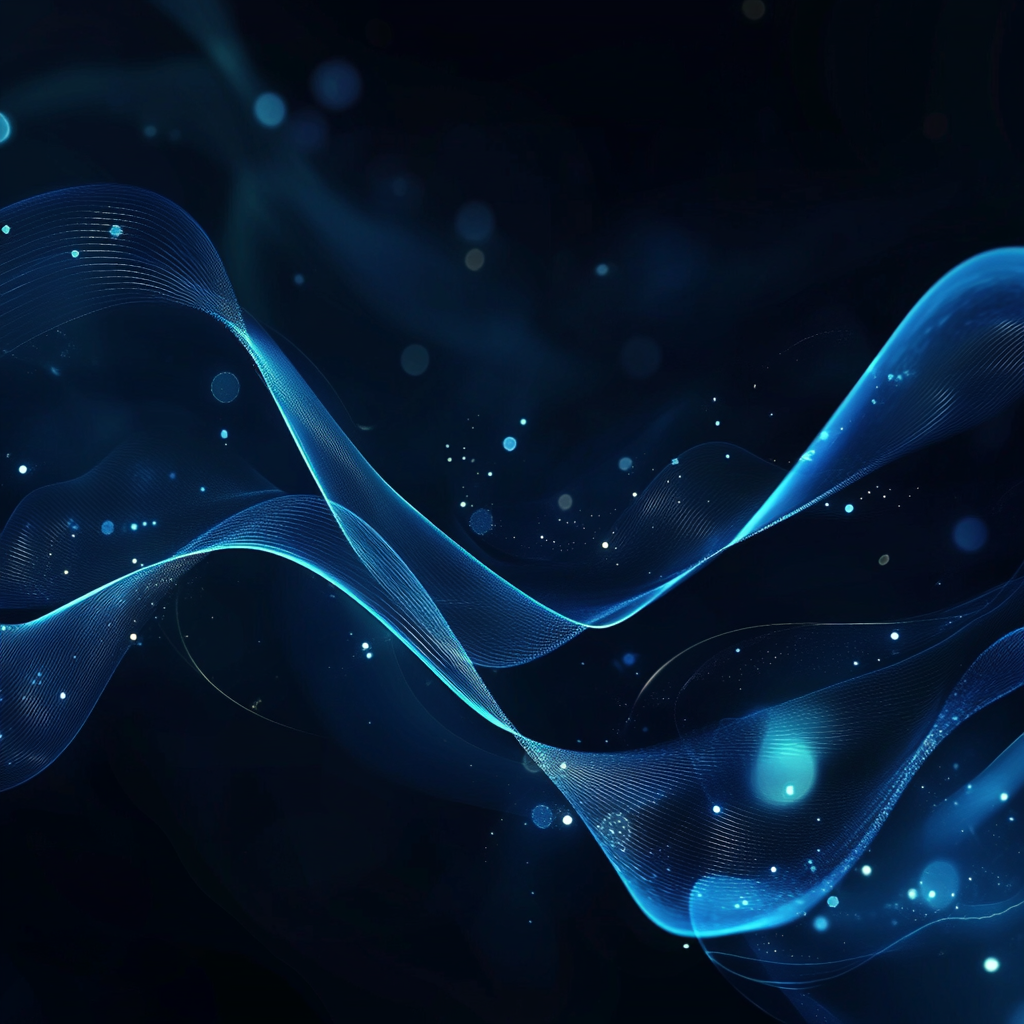 A digital abstract background with sleek blue wave patterns.