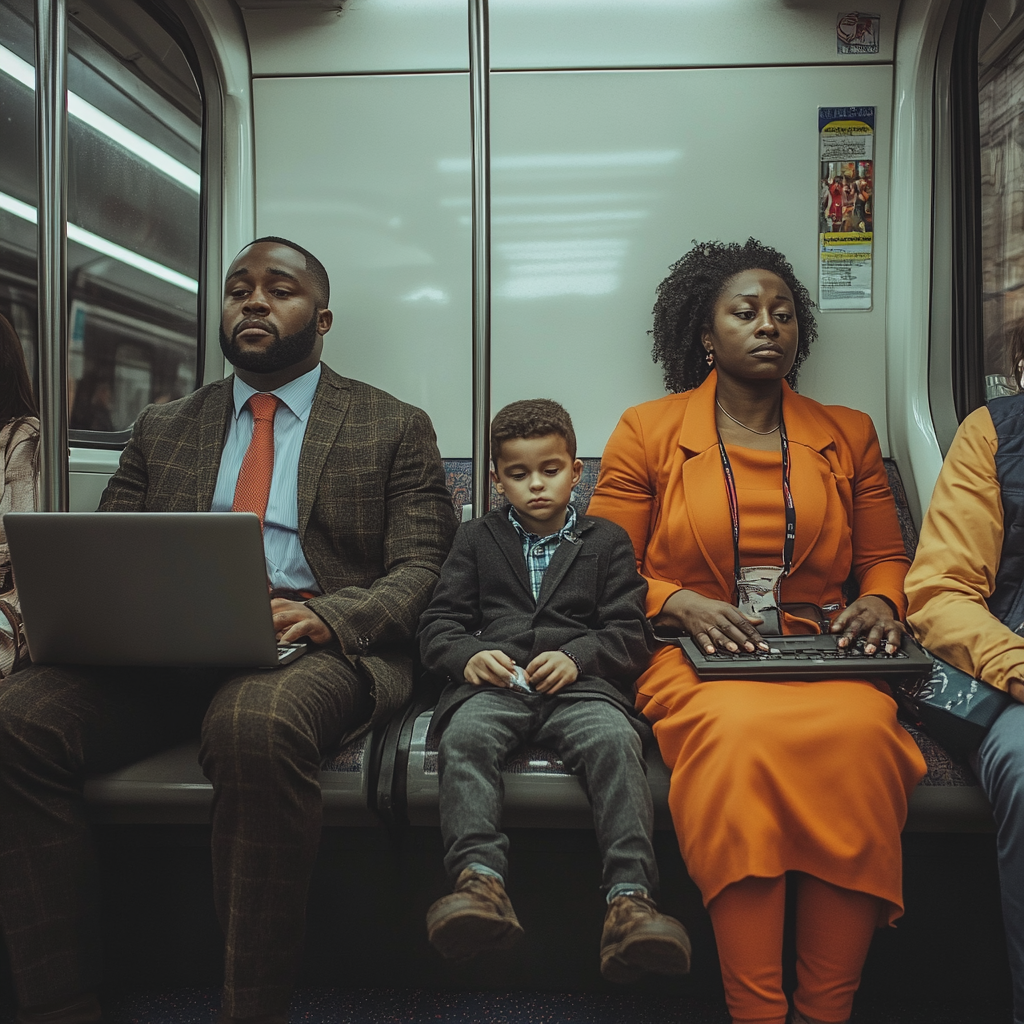 A diverse group of people on underground train