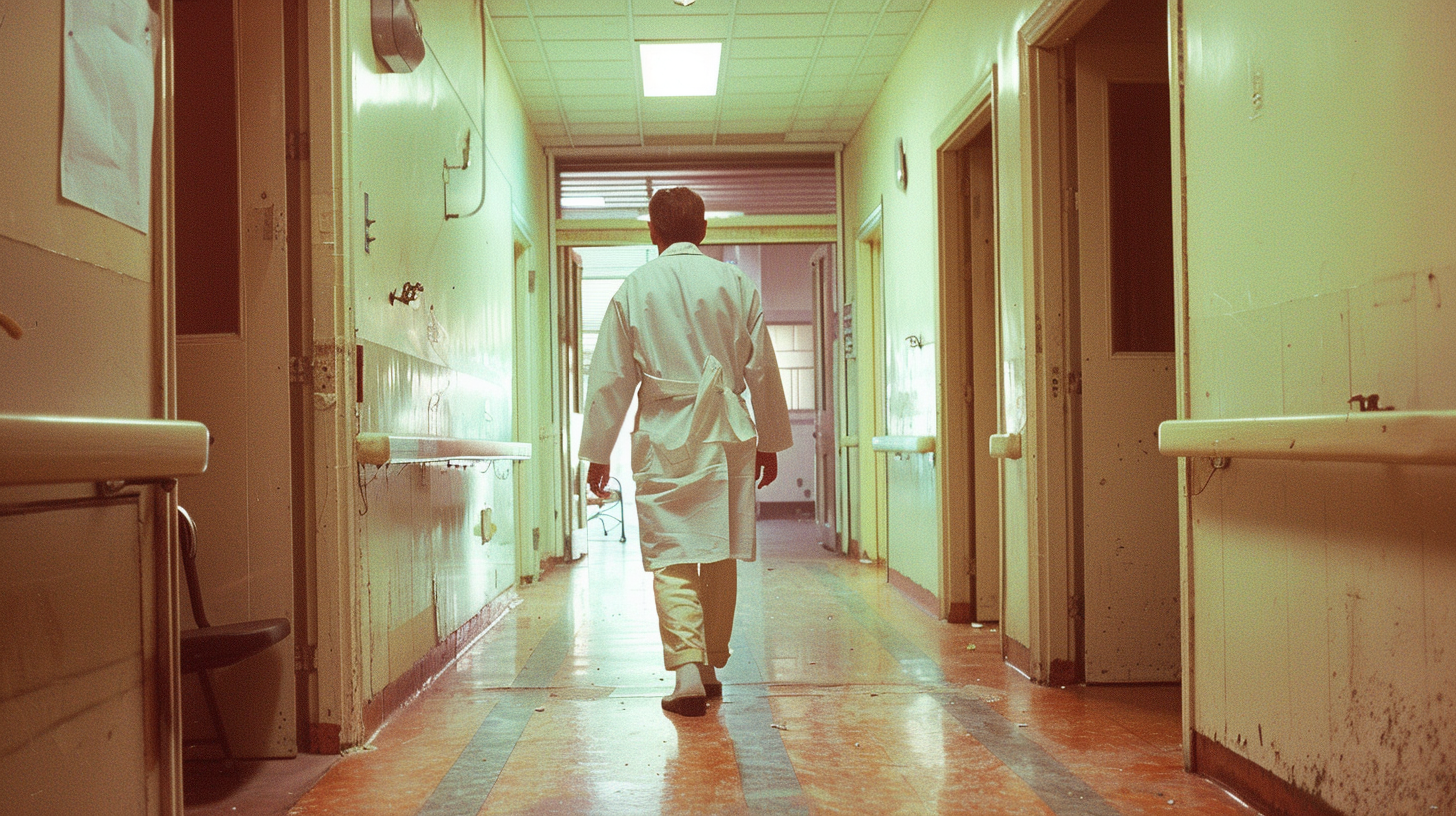 A doctor walks from old clinic to bright future