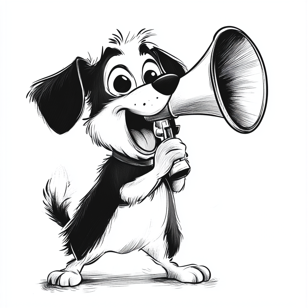 A dog giving motivational speech with megaphone