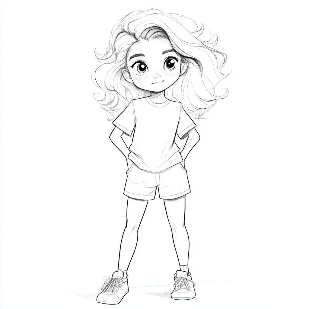 A drawing of a girl for coloring book